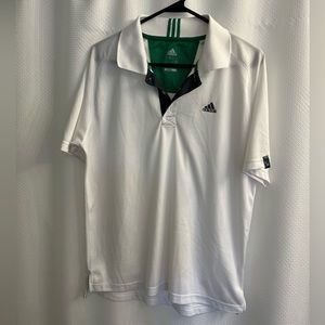Adidas. Medium men’s polo. White, green and gray.